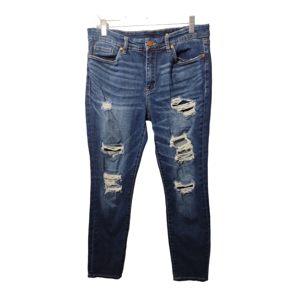 Blank NYC Crop Skinny Distressed Destructed Whiskered Dark Wash Jeans Sz 31